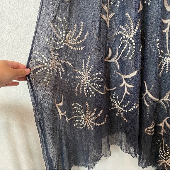 Biya Johnny Was Mesh Sheer See Thru Midi Maxi Dress Embroidered Blue Taupe XS - Picture 7 of 10